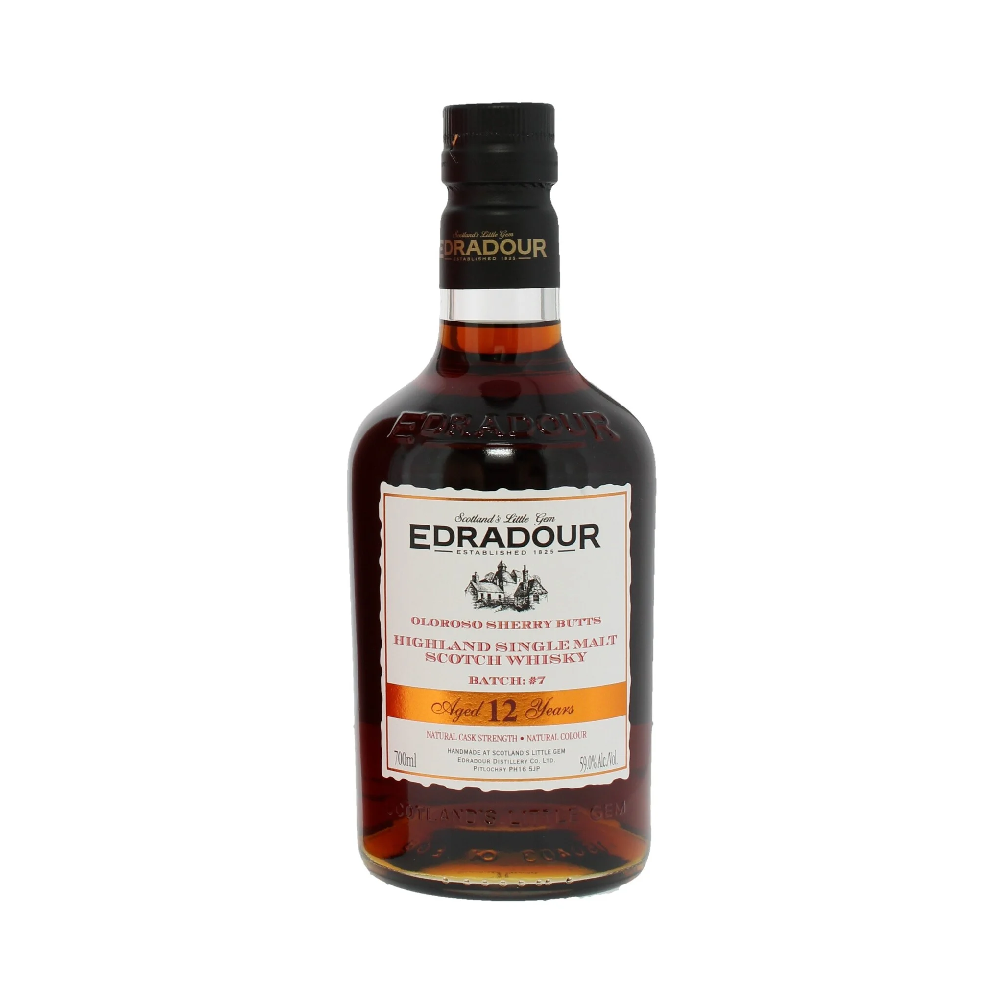 Fles Edradour 2012 Oloroso Cask Strength Batch 7, single malt whisky, op voorraad bij slijterij t Bockje in Bathmen