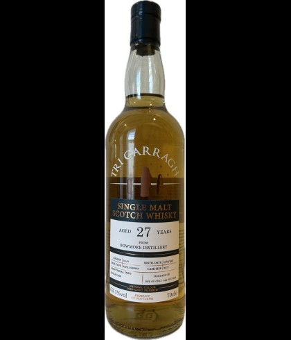 Fles Tri Carragh Bowmore 27 Years Old, single malt whisky, op voorraad bij slijterij t Bockje in Bathmen