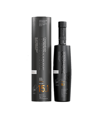 Fles Octomore 15.1, zwaar geturfde Islay single malt, op voorraad bij slijterij t Bockje in Bathmen