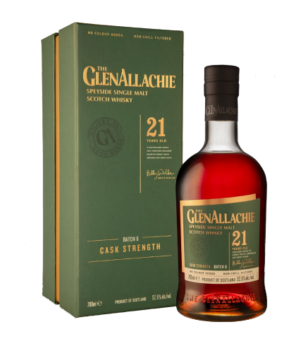 Fles GlenAllachie 21 Years Old Cask Strength Batch 6, single malt whisky, op voorraad bij slijterij t Bockje in Bathmen