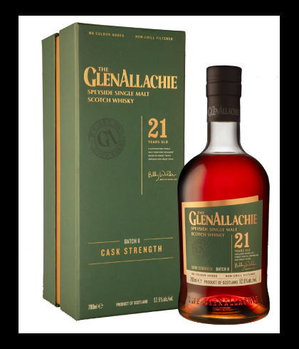 Fles GlenAllachie 21 Years Old Cask Strength Batch 6, single malt whisky, op voorraad bij slijterij t Bockje in Bathmen