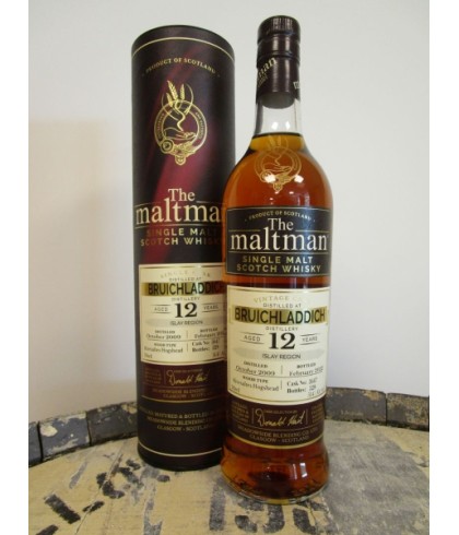 Fles The Maltman Bruichladdich 12 Years Old 2009, enkel vat gebotteld door The Maltman uit Glasgow, op voorraad bij slijterij t Bockje in Bathmen