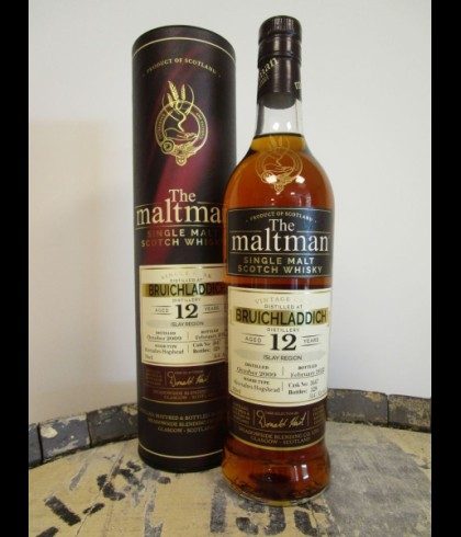 Fles The Maltman Bruichladdich 12 Years Old 2009, enkel vat gebotteld door The Maltman uit Glasgow, op voorraad bij slijterij t Bockje in Bathmen