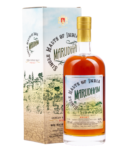 Fles Amrut Marudham Single Malt of India, Indiase single malt whisky, op voorraad bij slijterij t Bockje in Bathmen