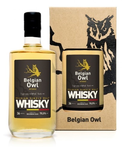 Fles Belgian Owl Intense, single malt whisky, op voorraad bij slijterij t Bockje in Bathmen