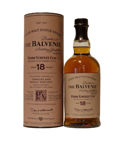 Fles The Balvenie 18 Years Old Pedro Ximénez Cask, single malt whisky, op voorraad bij slijterij t Bockje in Bathmen