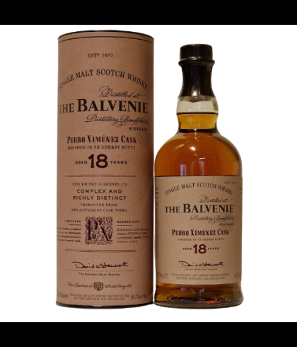 Fles The Balvenie 18 Years Old Pedro Xim&eacute;nez Cask, single malt whisky, op voorraad bij slijterij t Bockje in Bathmen