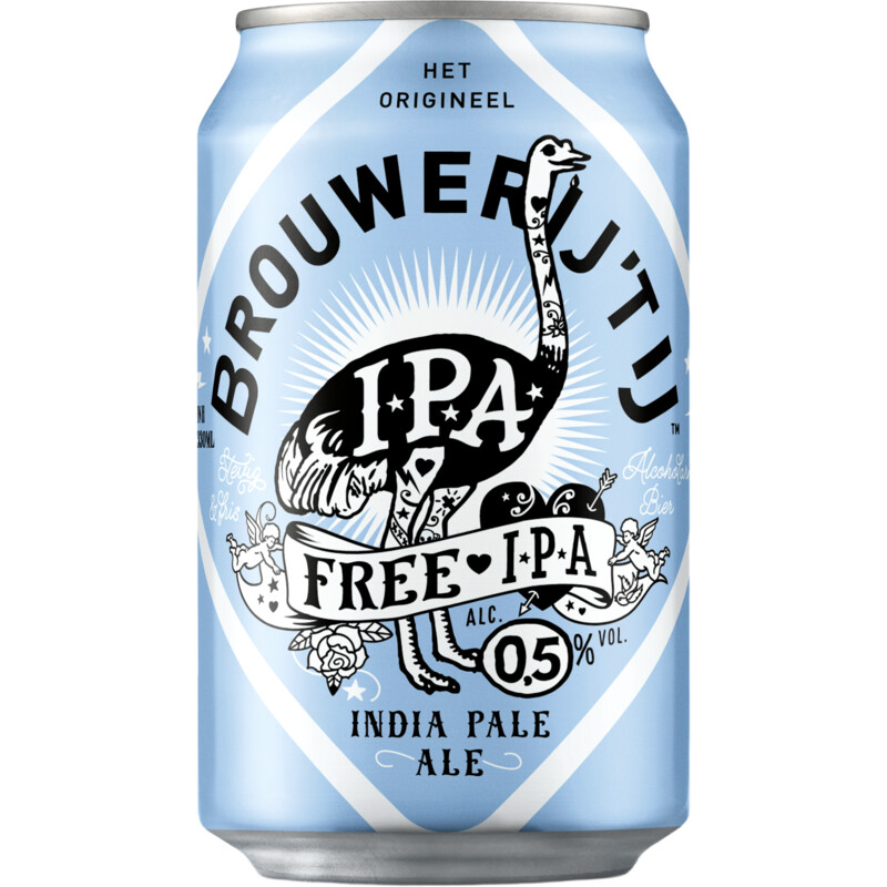 Fles Brouwerij 't Ij Free IPA alcoholvrij bier, bier van Brouwerij 't IJ, op voorraad bij slijterij t Bockje in Bathmen