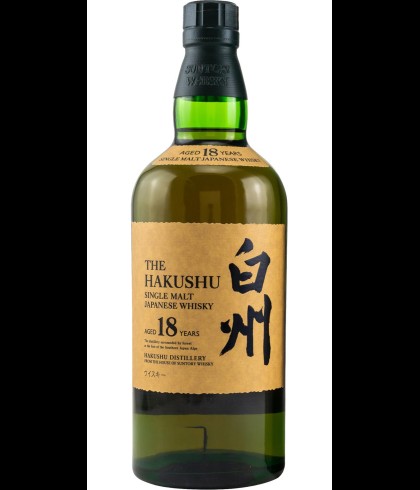 Fles Hakushu 18 Years Old, single malt whisky, op voorraad bij slijterij t Bockje in Bathmen