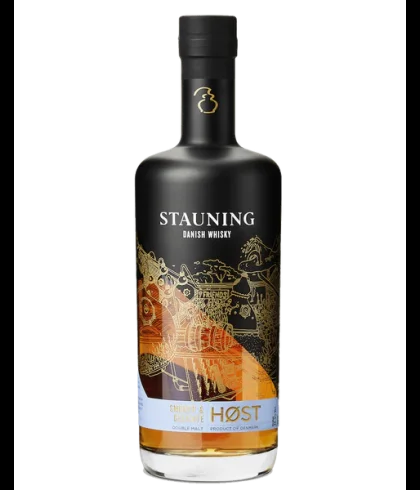 Fles Stauning HOST Double Malt, Deense whisky uit West-Jutland, op voorraad bij slijterij t Bockje in Bathmen