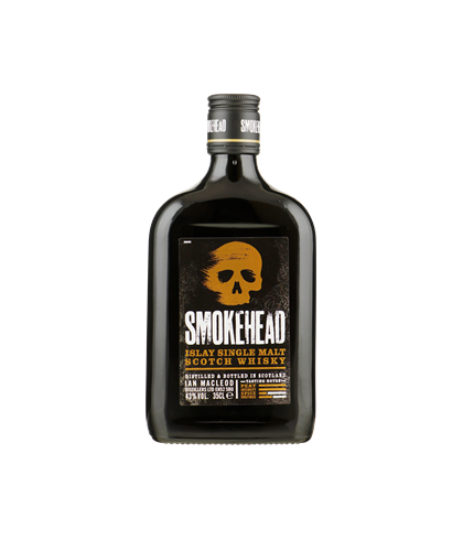 Fles Smokehead Islay Single Malt 35 cl, geturfde Islay single malt, op voorraad bij slijterij t Bockje in Bathmen