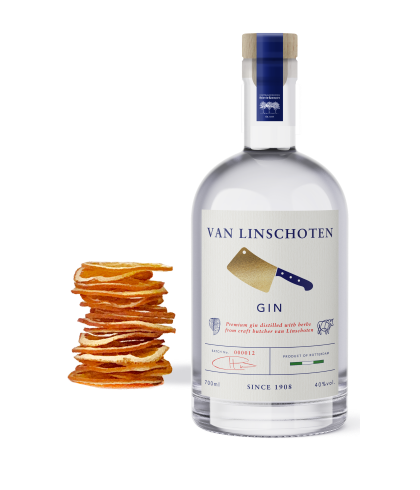 Fles Van Linschoten Slagers Gin, gin, op voorraad bij slijterij ’t Bockje in Bathmen