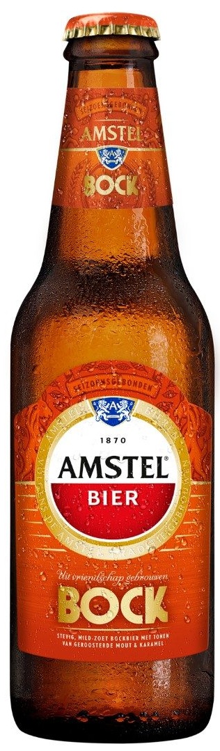 Fles Amstel Bock, bier van Amstel, op voorraad bij slijterij t Bockje in Bathmen