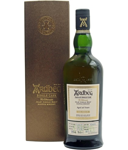 Fles The Ultimate Ardbeg 26 Years Old 1996 Private Single Cask, enkel vat gebotteld door The Ultimate uit Amersfoort, op voorraad bij slijterij t Bockje in Bathmen