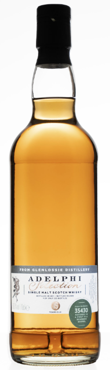 Fles Adelphi Glenlossie 15 Years Old, single malt whisky, op voorraad bij slijterij t Bockje in Bathmen