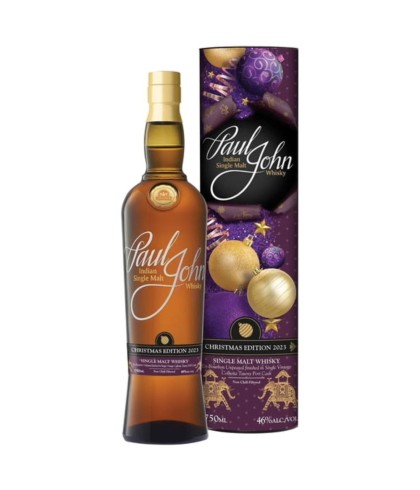 Fles Paul John Christmas Edition 2023, Indiase single malt whisky uit Goa, op voorraad bij slijterij t Bockje in Bathmen