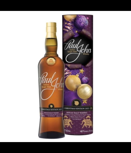 Fles Paul John Christmas Edition 2023, Indiase single malt whisky uit Goa, op voorraad bij slijterij t Bockje in Bathmen