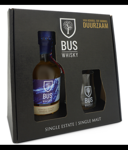 Fles BUS GVP 20 cl + glas, whisky, op voorraad bij slijterij t Bockje in Bathmen