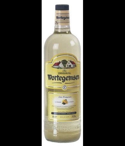 Literfles Wortegemsen citroenjenever uit Vlaanderen, op voorraad bij slijterij t Bockje in Bathmen