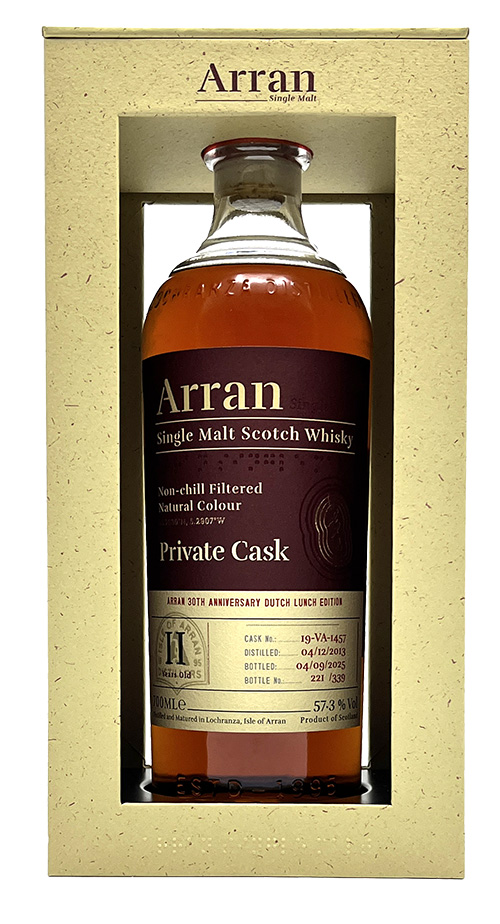 Fles Arran 11Y Private Cask Dutch Lunch Edition 30th Anniversary, single malt whisky, op voorraad bij slijterij t Bockje in Bathmen