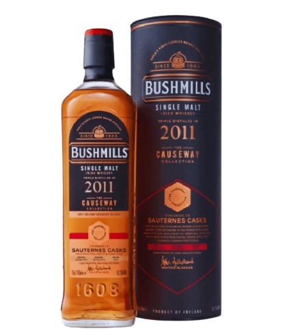 Fles Bushmills Causeway Collection Sauternes Cask 2011, single malt whisky, op voorraad bij slijterij t Bockje in Bathmen