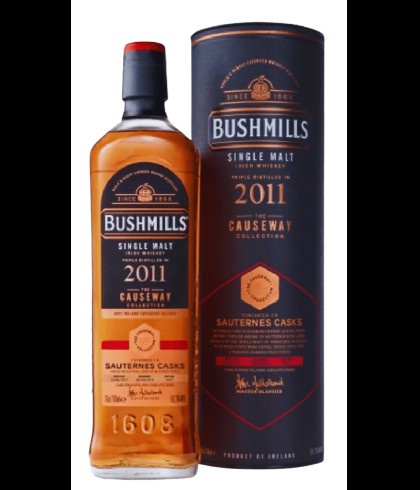 Fles Bushmills Causeway Collection Sauternes Cask 2011, single malt whisky, op voorraad bij slijterij t Bockje in Bathmen
