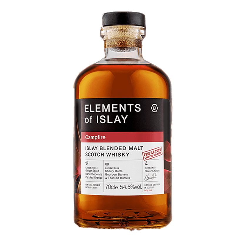 Fles Elements of Islay Campfire 2025, single malt whisky, op voorraad bij slijterij t Bockje in Bathmen