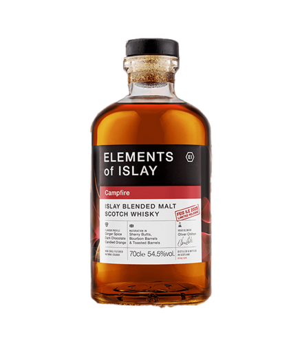 Fles Elements of Islay Campfire 2025, single malt whisky, op voorraad bij slijterij t Bockje in Bathmen