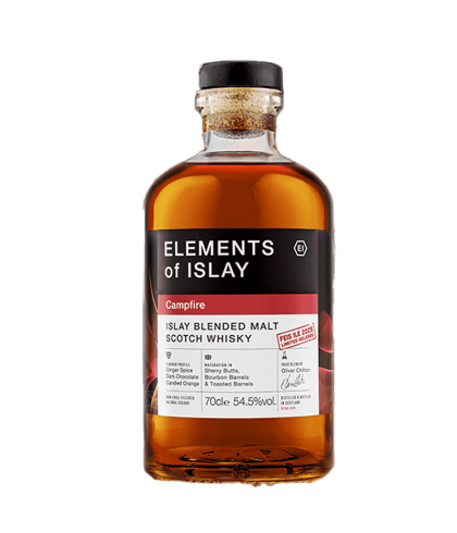 Fles Elements of Islay Campfire 2025, single malt whisky, op voorraad bij slijterij t Bockje in Bathmen