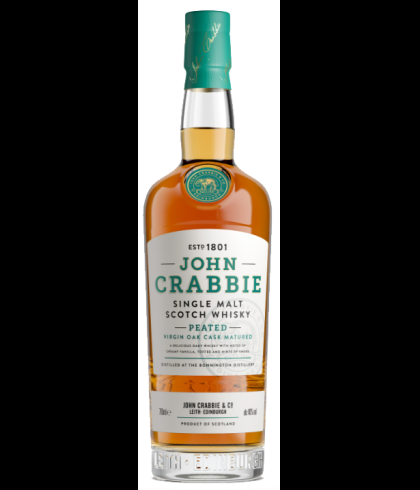 Fles John Crabbie Peated Virgin Oak Casks, whisky, op voorraad bij slijterij t Bockje in Bathmen
