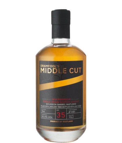 Fles Dramfool Middle Cut Invergordon 35 Years Old 1988, single malt whisky, op voorraad bij slijterij t Bockje in Bathmen