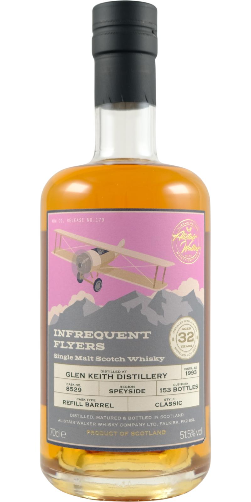 Fles Infrequent Flyers Glen Keith 32 Years Old 1993, single malt whisky, op voorraad bij slijterij t Bockje in Bathmen