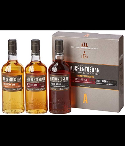 Fles Auchentoshan Collection 3 x 20 cl, single malt whisky, op voorraad bij slijterij t Bockje in Bathmen