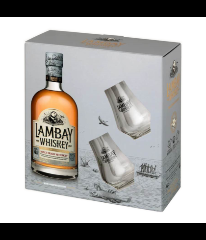 Fles Lambay Malt Irish Whiskey Giftpack met Glazen, whisky, bij slijterij t Bockje in Bathmen