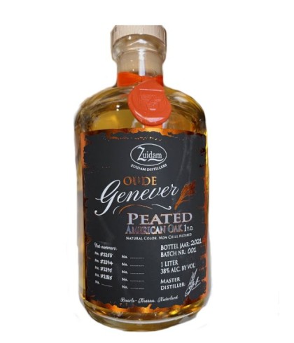 Zuidam Oude Genever Peated American Oak 1 Year Old, jenever bij slijterij t Bockje in Bathmen