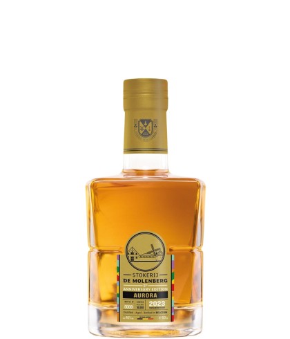 Fles Stokerij De Molenberg Aurora 10th Anniversary Edition 2023, whisky, op voorraad bij slijterij t Bockje in Bathmen