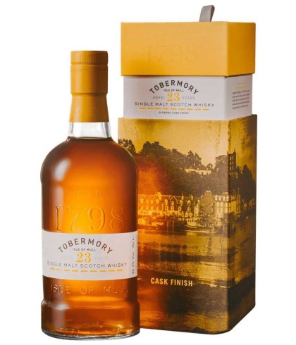 Fles Tobermory 23 Years Old Oloroso Cask Finish, single malt whisky van het eiland Mull, op voorraad bij slijterij t Bockje in Bathmen