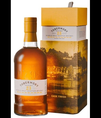 Fles Tobermory 23 Years Old Oloroso Cask Finish, single malt whisky van het eiland Mull, op voorraad bij slijterij t Bockje in Bathmen