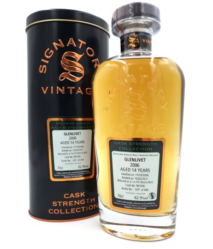 Fles Signatory Glenlivet 2006 Cask Strength, enkel vat gebotteld door Signatory Vintage, op voorraad bij slijterij t Bockje in Bathmen