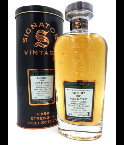 Fles Signatory Glenlivet 2006 Cask Strength, enkel vat gebotteld door Signatory Vintage, op voorraad bij slijterij t Bockje in Bathmen