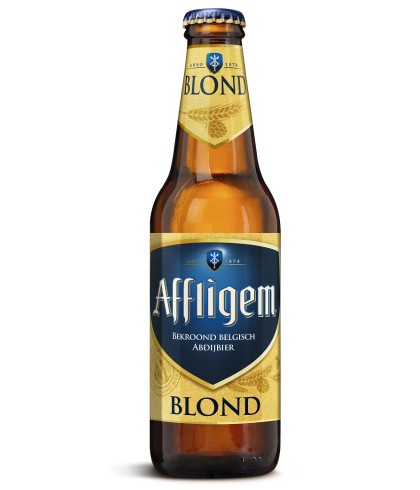 Fles Affligem Blond, bier van Affligem, bij slijterij t Bockje in Bathmen