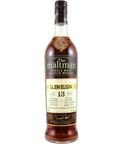 Fles The Maltman Glen Elgin 13 Years Old, enkel vat gebotteld door The Maltman uit Glasgow, op voorraad bij slijterij t Bockje in Bathmen