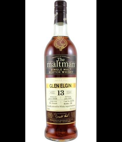 Fles The Maltman Glen Elgin 13 Years Old, enkel vat gebotteld door The Maltman uit Glasgow, op voorraad bij slijterij t Bockje in Bathmen