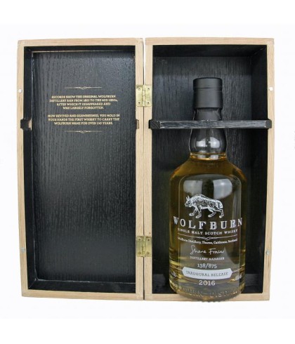 Fles Wolfburn Inaugural Release, Schotse single malt whisky uit Thurso, op voorraad bij slijterij t Bockje in Bathmen