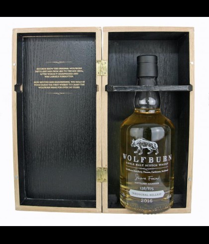 Fles Wolfburn Inaugural Release, Schotse single malt whisky uit Thurso, op voorraad bij slijterij t Bockje in Bathmen