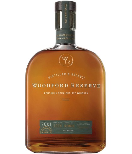 Fles Woodford Reserve Kentucky Straight Rye, Amerikaanse whiskey uit Kentucky, op voorraad bij slijterij t Bockje in Bathmen