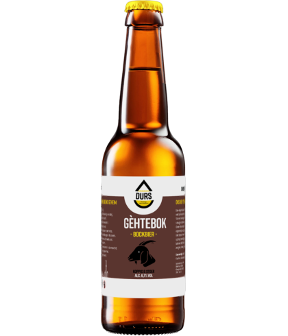 Fles Brouwerij Durs Gèthebok Bockbier, bier van Durs, bij slijterij t Bockje in Bathmen