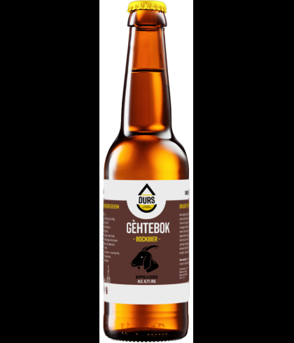 Fles Brouwerij Durs Gèthebok Bockbier, bier van Durs, bij slijterij t Bockje in Bathmen