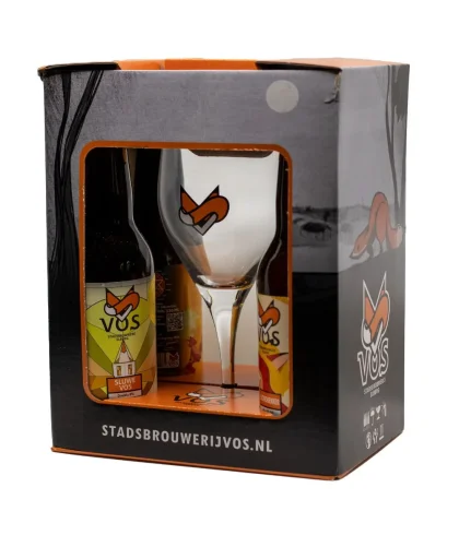 Geschenk Vos Bier Cadeauverpakking 4 Flessen met Glas van Vos Bier Cadeauverpakking, bij slijterij ’t Bockje in Bathmen