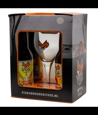 Geschenk Vos Bier Cadeauverpakking 4 Flessen met Glas van Vos Bier Cadeauverpakking, bij slijterij ’t Bockje in Bathmen